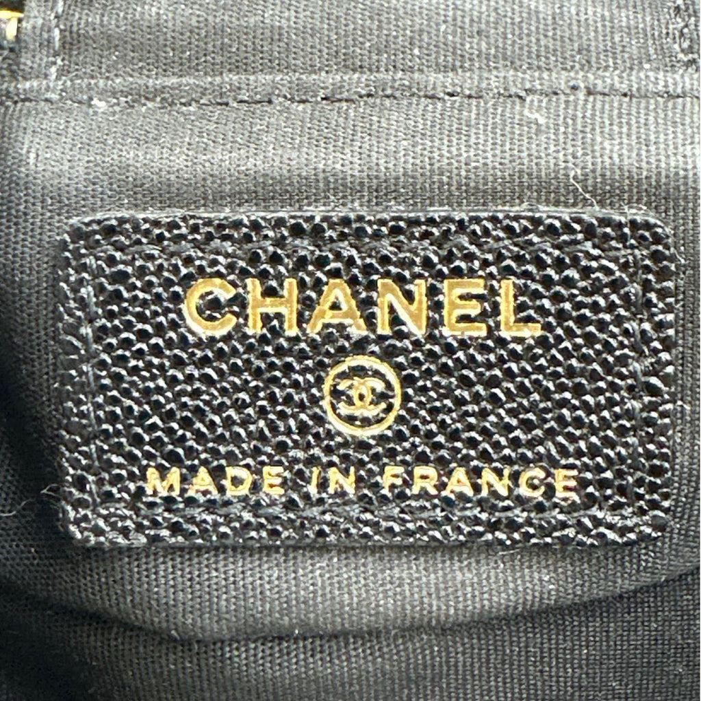 CHANEL Mini Quilted Caviar Leather Top Handle Vanity Case With Chain Black