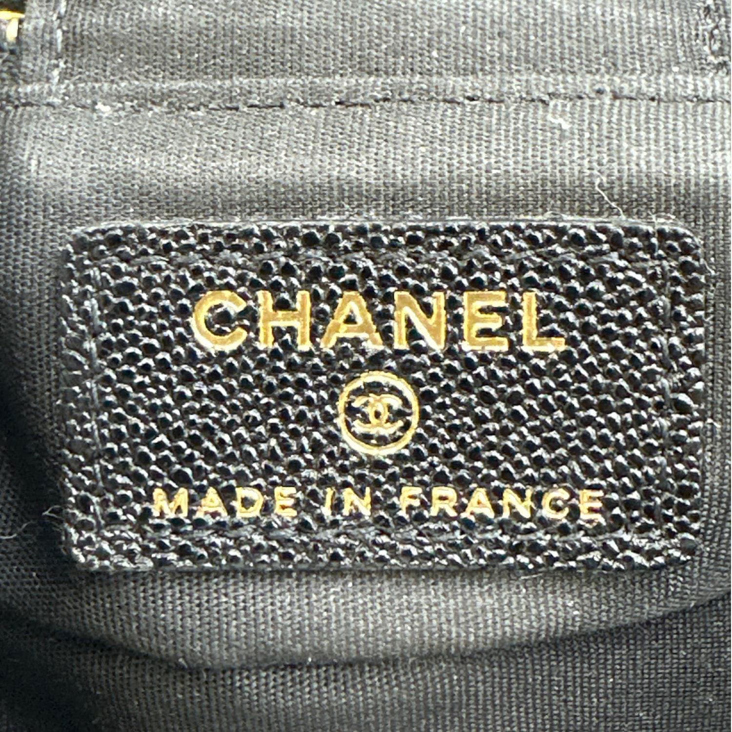 CHANEL Mini Quilted Caviar Leather Top Handle Vanity Case With Chain Black