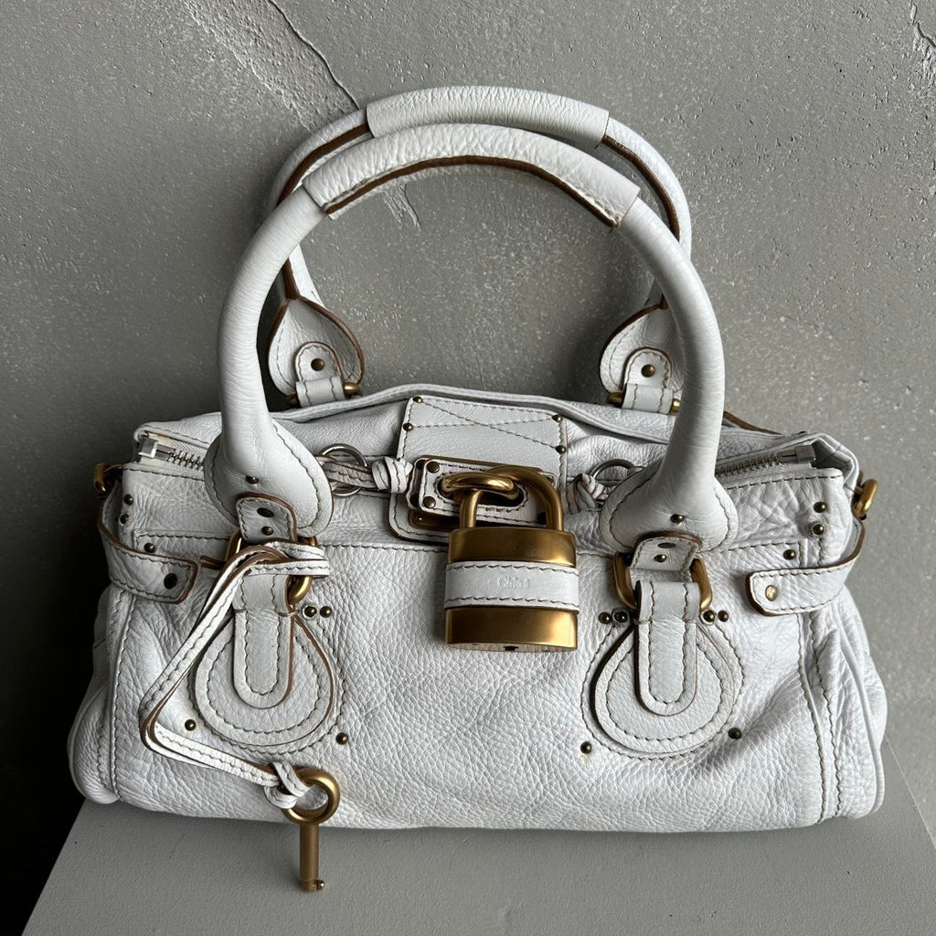 🔥 Authentic Iconic CHLOE Paddington Bag in white leather Pre-owned 🔥