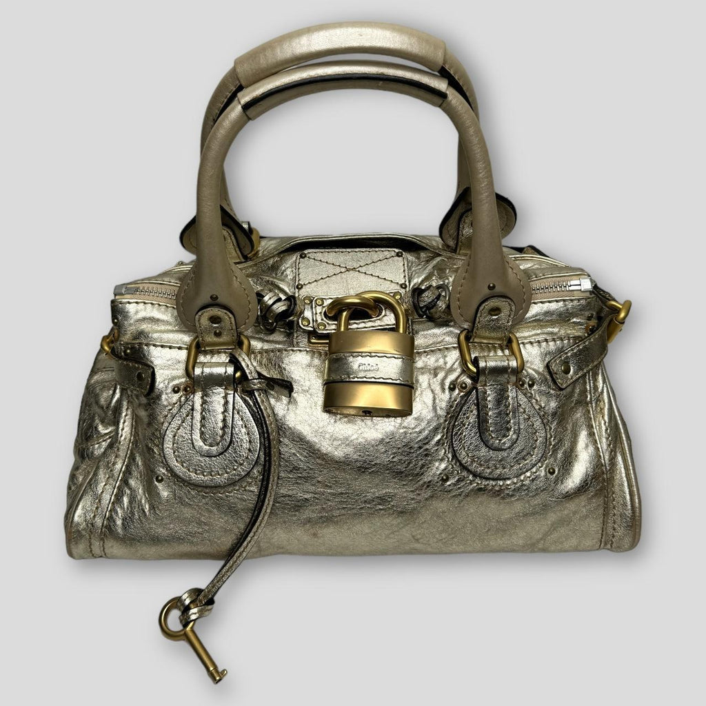 🔥 Authentic CHLOE Paddington Bag  Metallic Light Gold Color Pre-owned 🔥