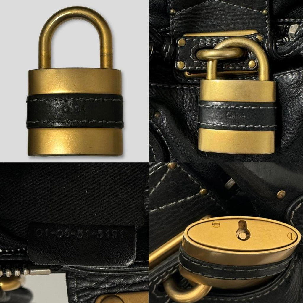 🔥 Authentic CHLOE Paddington Bag  Black Leather With Gold Lock Hardware Pre-owned 🔥