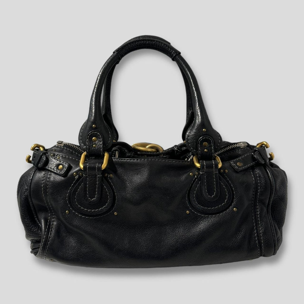 🔥 Authentic CHLOE Paddington Bag  Black Leather With Gold Lock Hardware Pre-owned 🔥