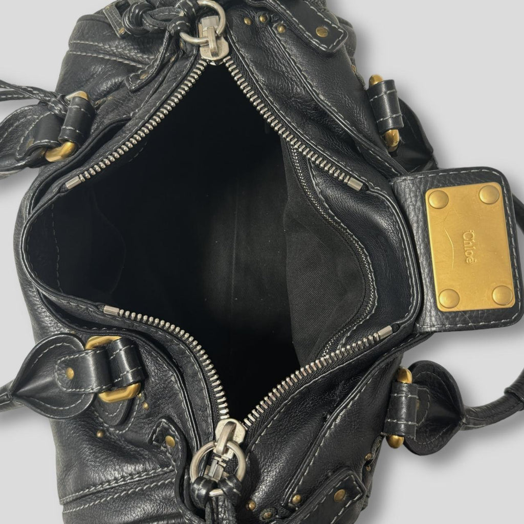 🔥 Authentic CHLOE Paddington Bag  Black Leather With Gold Lock Hardware Pre-owned 🔥