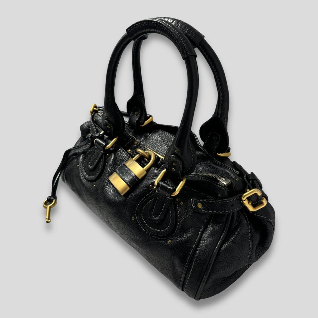 🔥 Authentic CHLOE Paddington Bag  Black Leather With Gold Lock Hardware Pre-owned 🔥