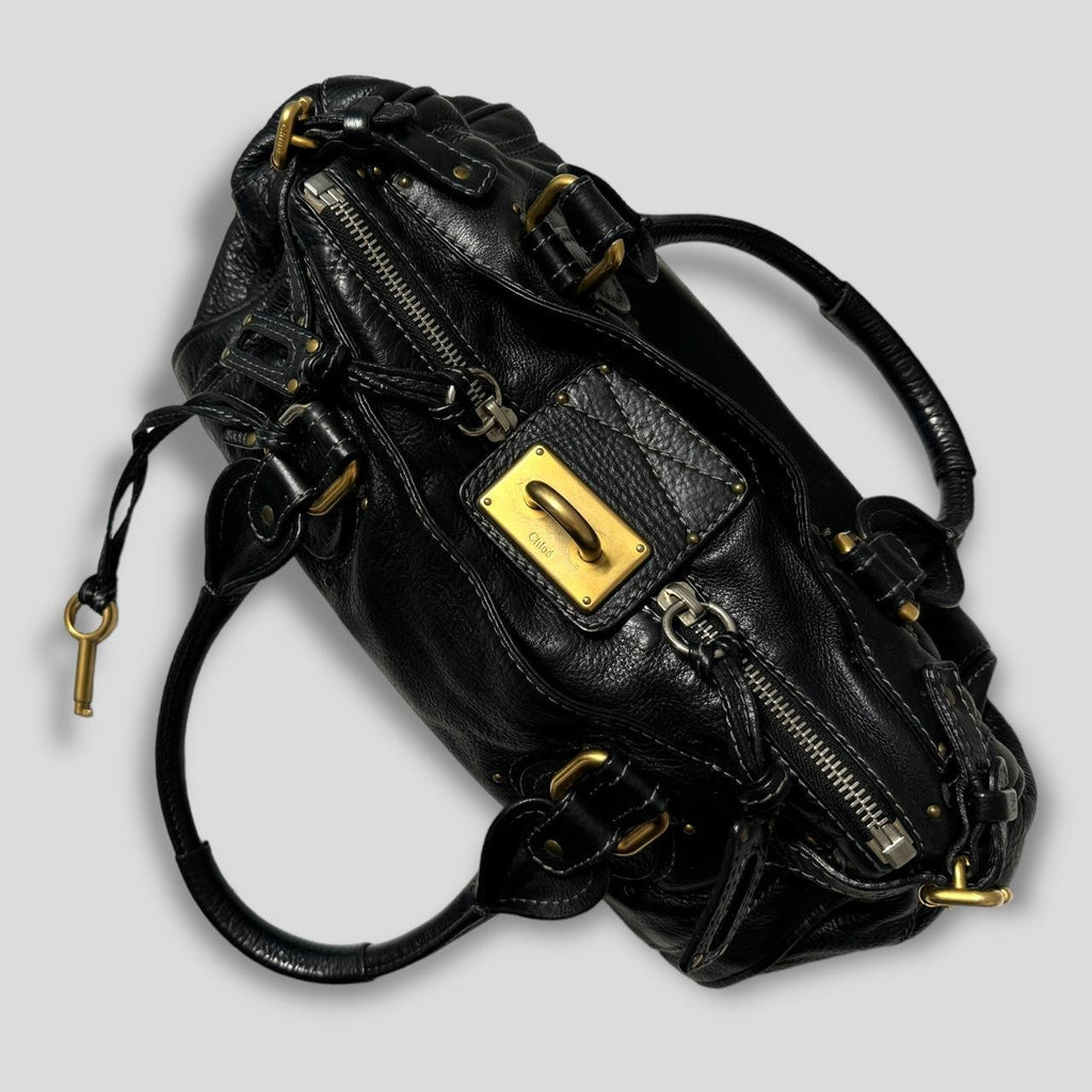 🔥 Authentic CHLOE Paddington Bag  Black Leather With Gold Lock Hardware Pre-owned 🔥