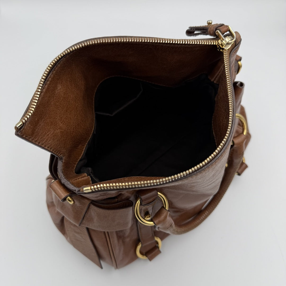 🔥 Authentic Miu Miu Mini Vitello Lux Brown Leather Handbag Pre-owned 🔥
