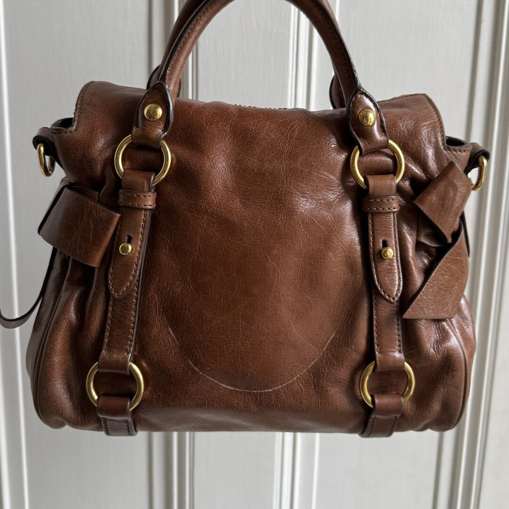 🔥 Authentic Miu Miu Mini Vitello Lux Brown Leather Handbag Pre-owned 🔥