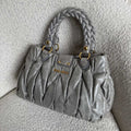 🔥 Authentic Miu Miu Matelasse Grey Leather Handbag Pre-owned 🔥