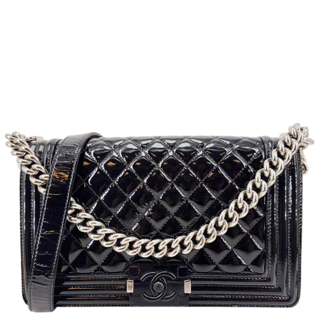 CHANEL Boy Flap Medium Plexiglass Patent Leather Crossbody Bag Black