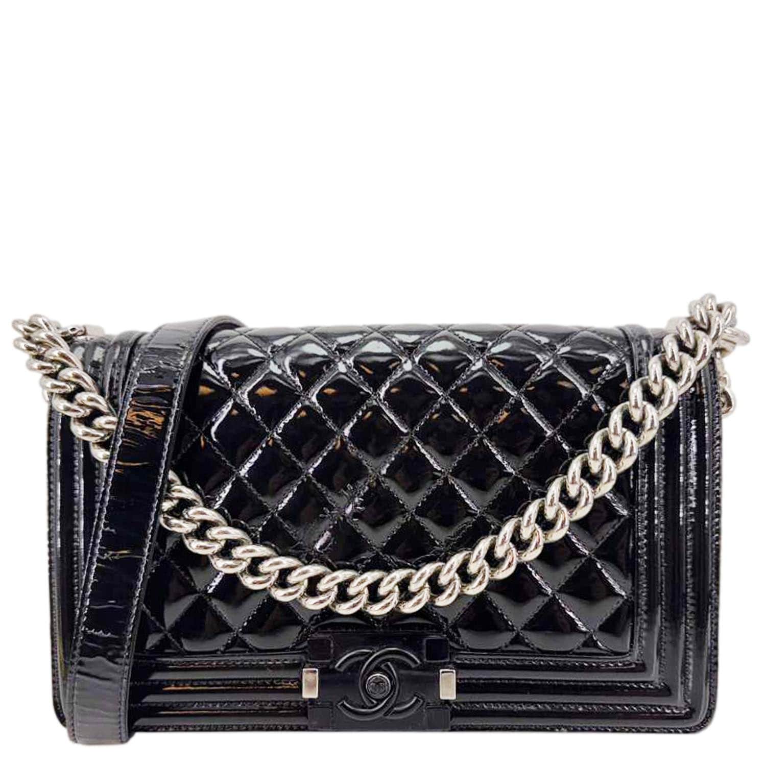 CHANEL Boy Flap Medium Plexiglass Patent Leather Crossbody Bag Black