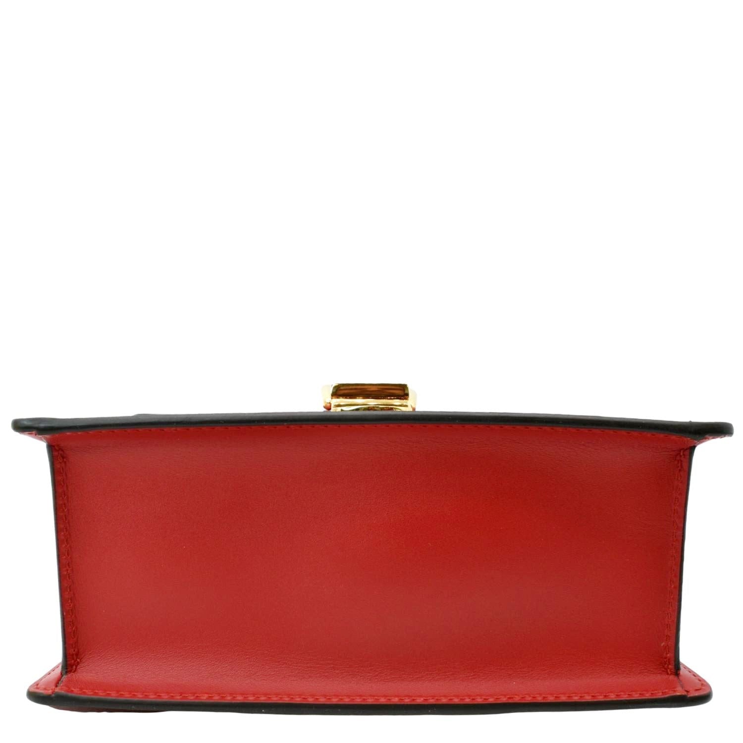 GUCCI Sylvie Mini Leather Top Handle Crossbody Bag Hibiscus Red 470270