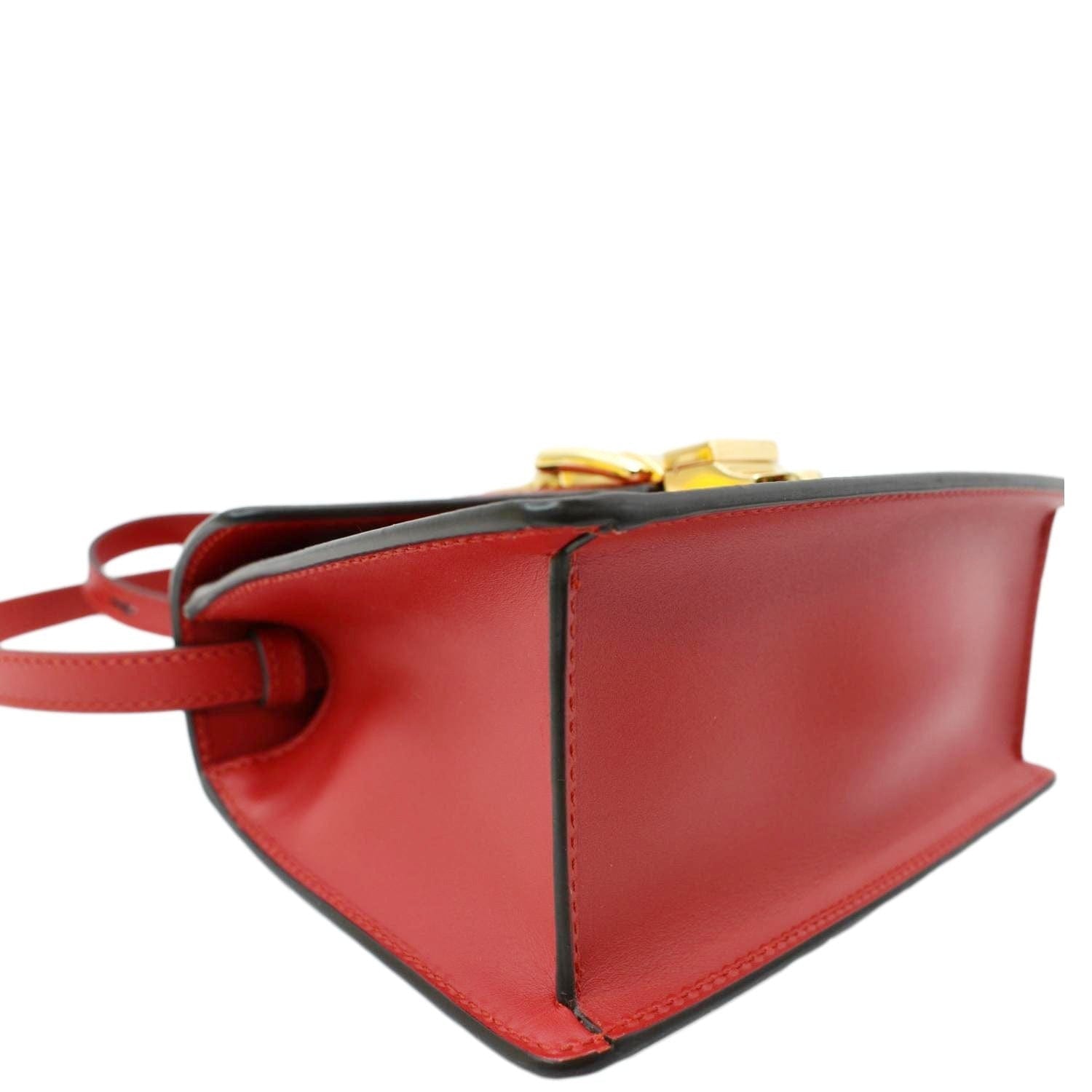 GUCCI Sylvie Mini Leather Top Handle Crossbody Bag Hibiscus Red 470270