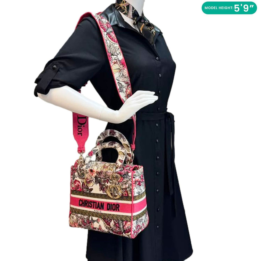 CHRISTIAN DIOR Lady D-Lite Medium Embroidered Butterfly Canvas Shoulder Bag Multicolor