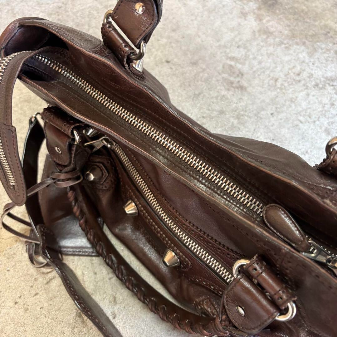 BALENCIAGA Y2K Giant City Brown Leather 2-Way Shoulder Bag Handbag AUTHENTIC ES1
