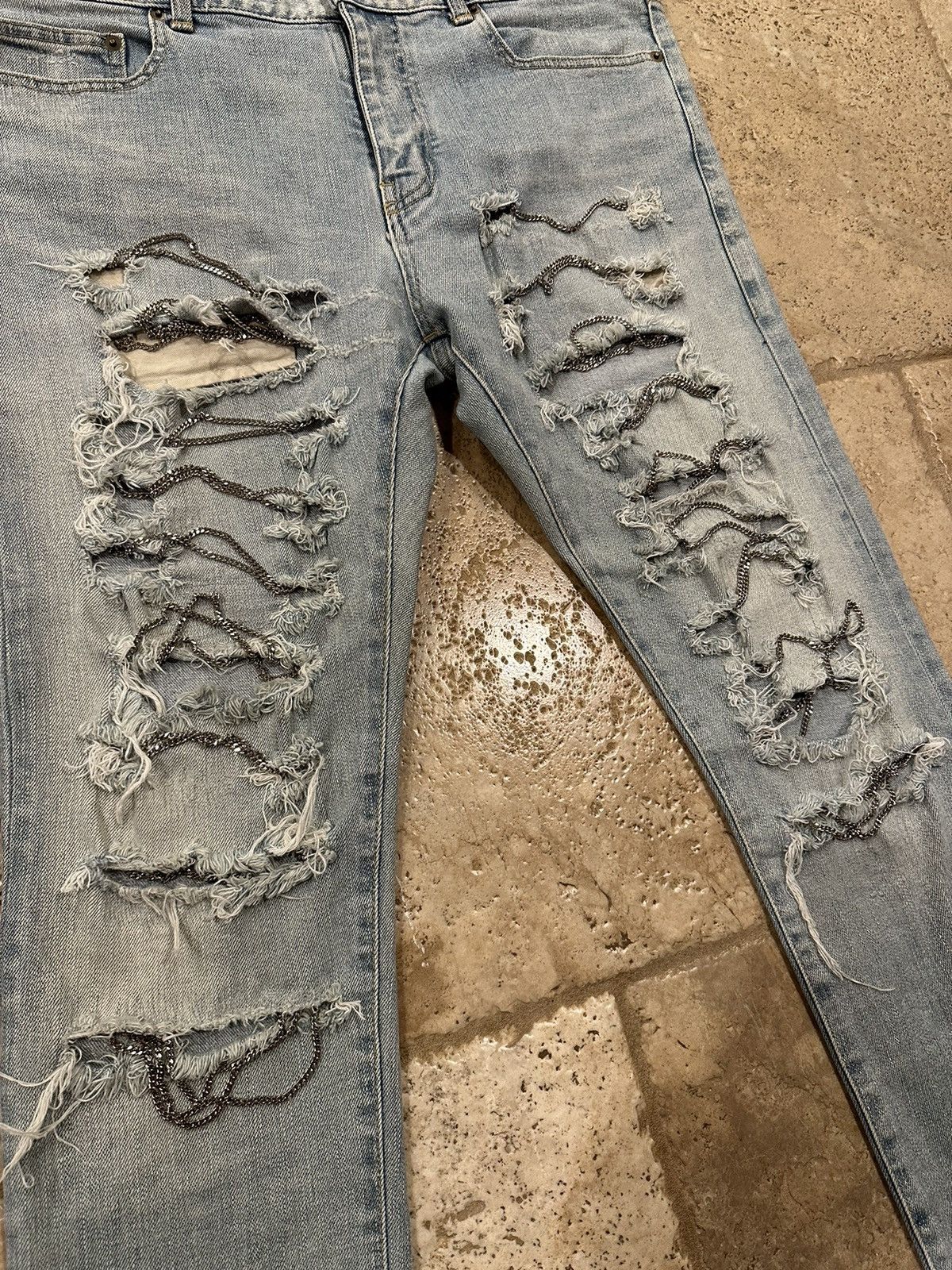 Saint Laurent Paris x Hedi FW13 Light Wash Chain Denim Jeans