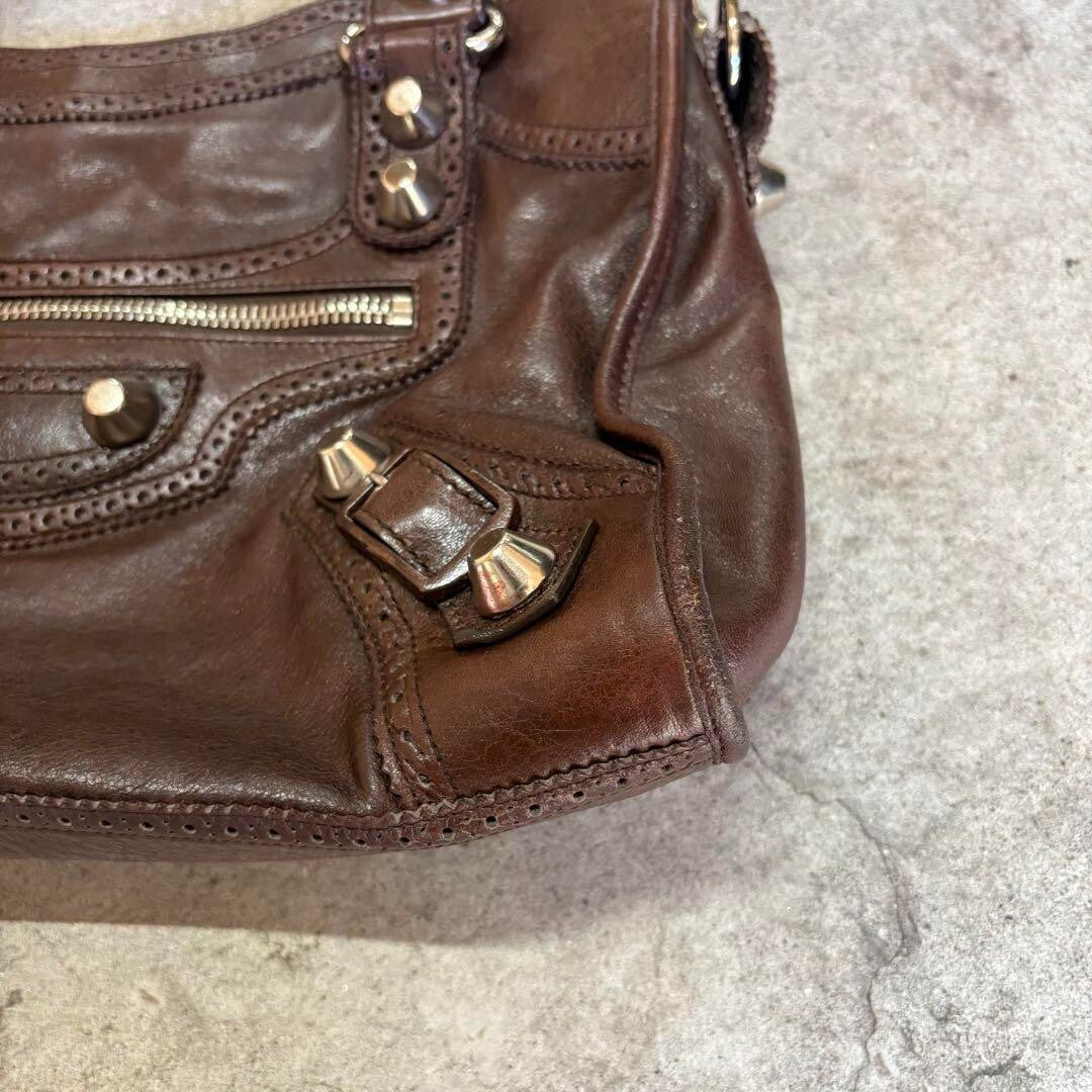 BALENCIAGA Y2K Giant City Brown Leather 2-Way Shoulder Bag Handbag AUTHENTIC ES1