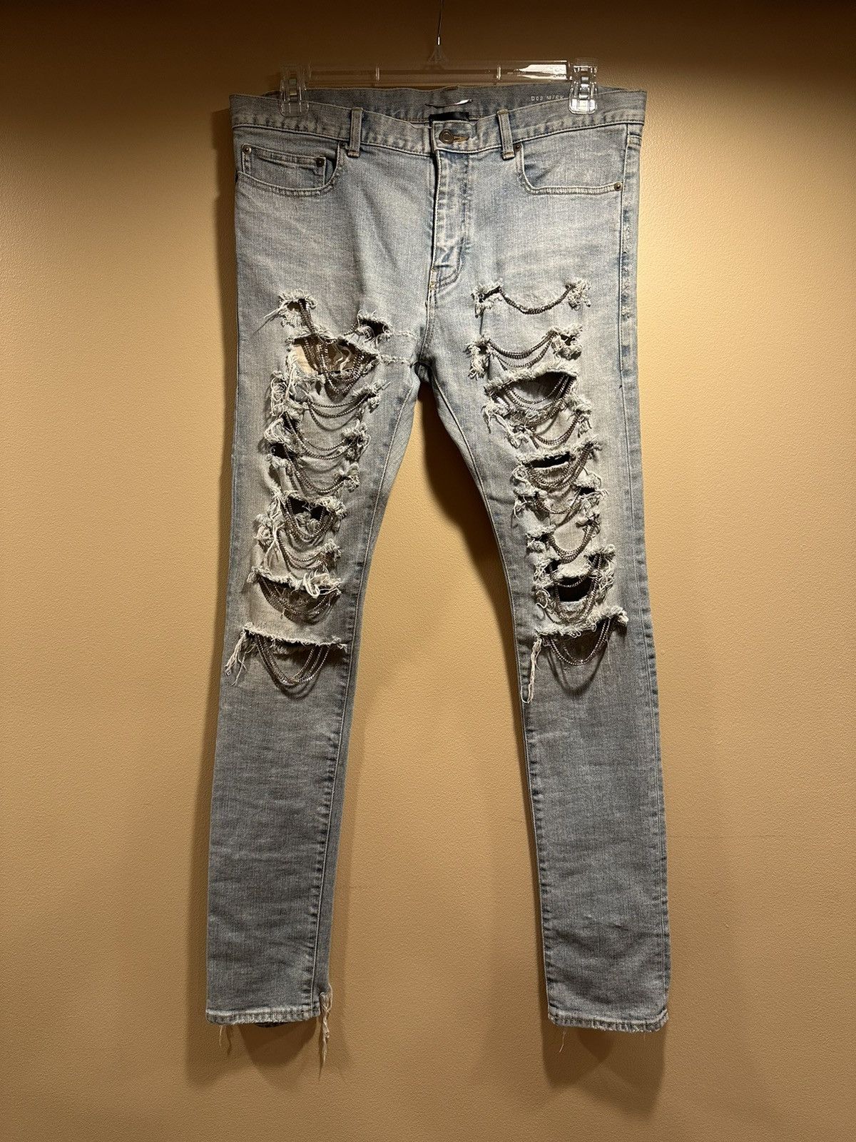 Saint Laurent Paris x Hedi FW13 Light Wash Chain Denim Jeans