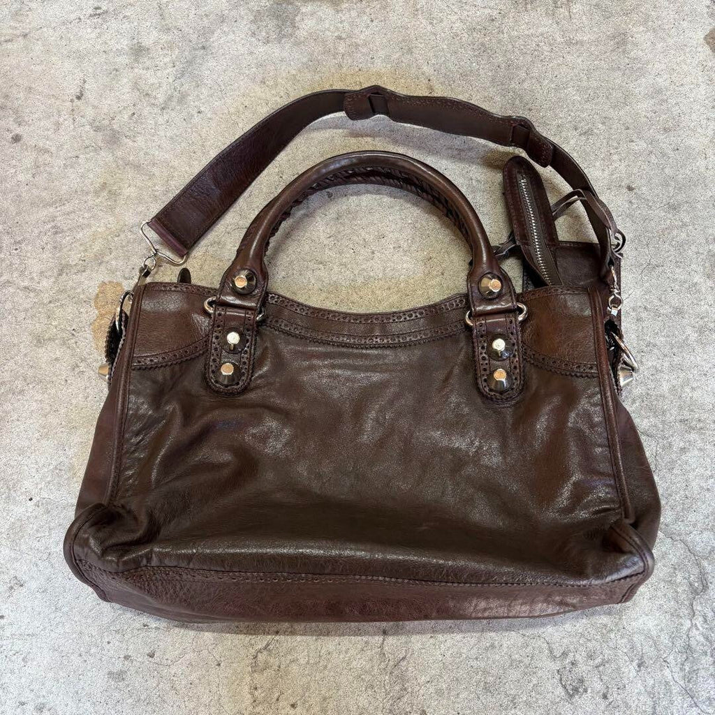 BALENCIAGA Y2K Giant City Brown Leather 2-Way Shoulder Bag Handbag AUTHENTIC ES1