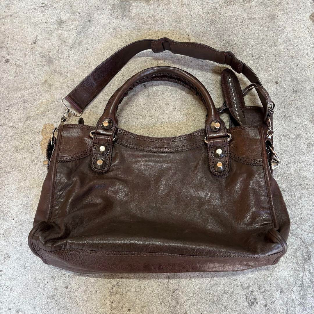 BALENCIAGA Y2K Giant City Brown Leather 2-Way Shoulder Bag Handbag AUTHENTIC ES1