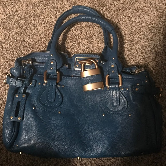 💙 Chloé Paddington Purse – Rare Blue Leather with Matte Gold Hardware 👜✨