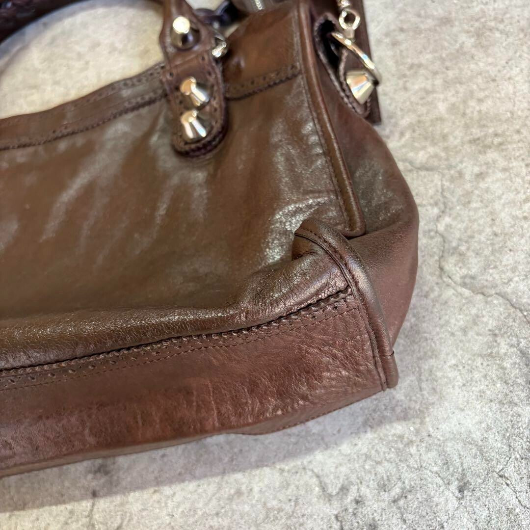 BALENCIAGA Y2K Giant City Brown Leather 2-Way Shoulder Bag Handbag AUTHENTIC ES1