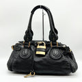 Rare Chloe Paddington Hand Bag Leather Black Padlock Key Used