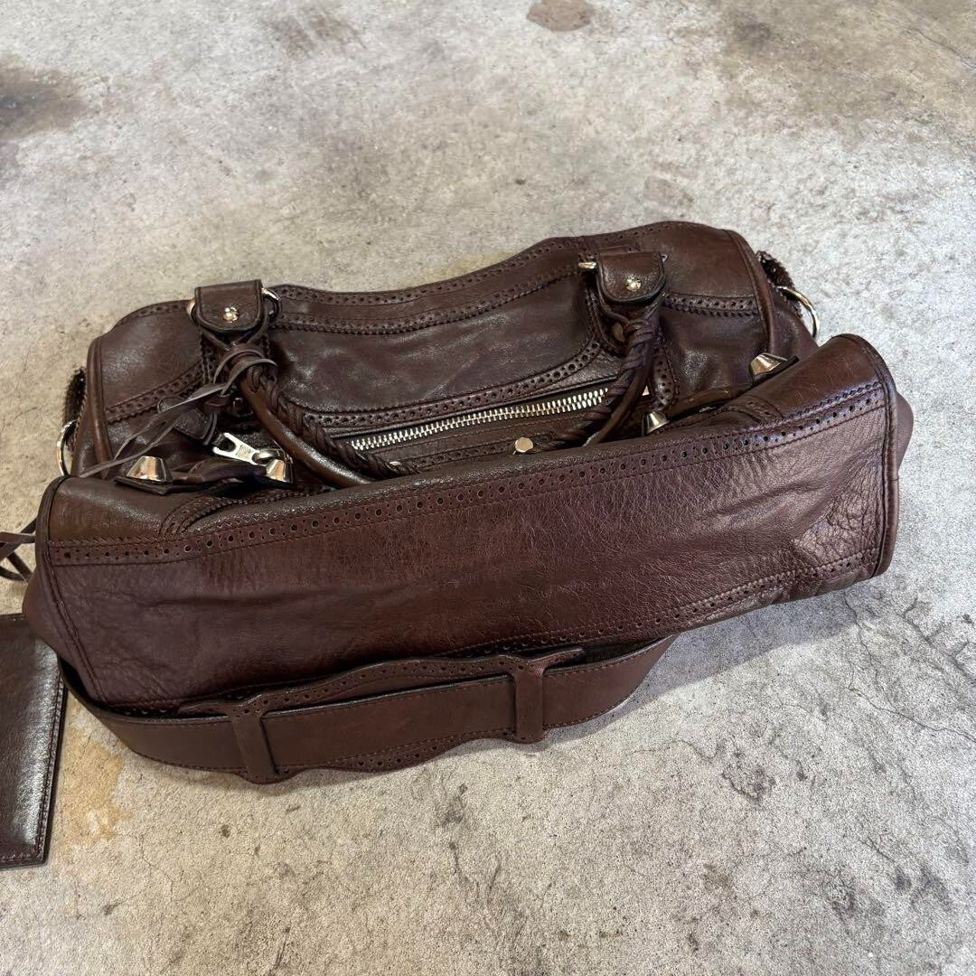 BALENCIAGA Y2K Giant City Brown Leather 2-Way Shoulder Bag Handbag AUTHENTIC ES1