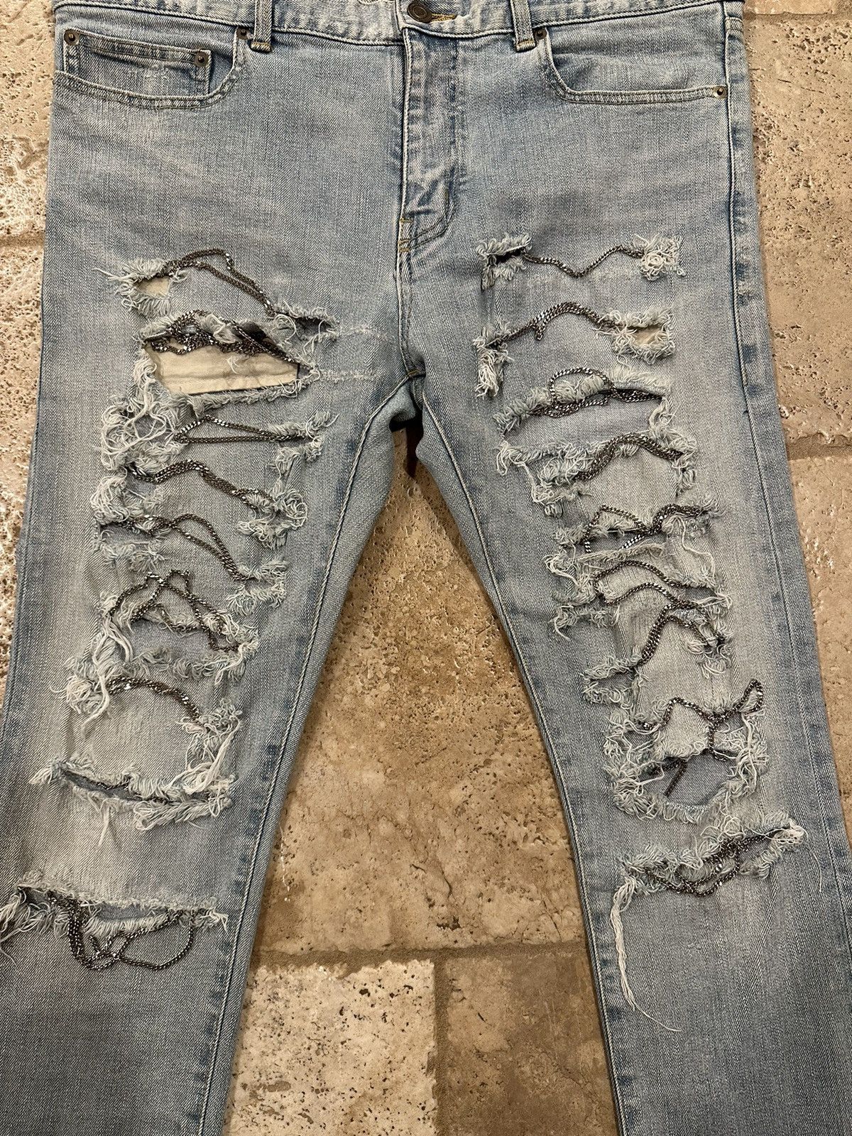 Saint Laurent Paris x Hedi FW13 Light Wash Chain Denim Jeans