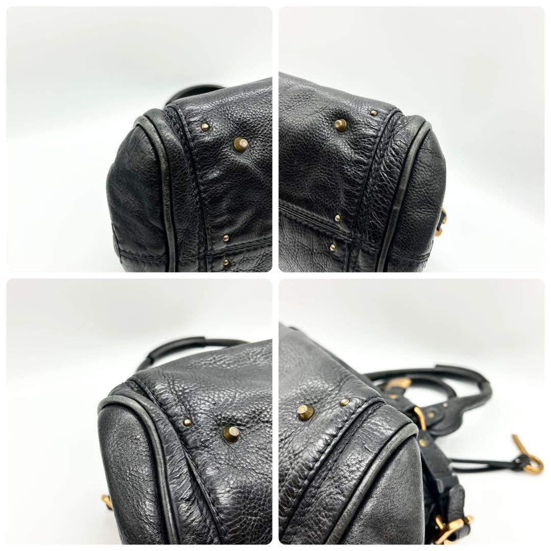 Rare Chloe Paddington Hand Bag Leather Black Padlock Key Used