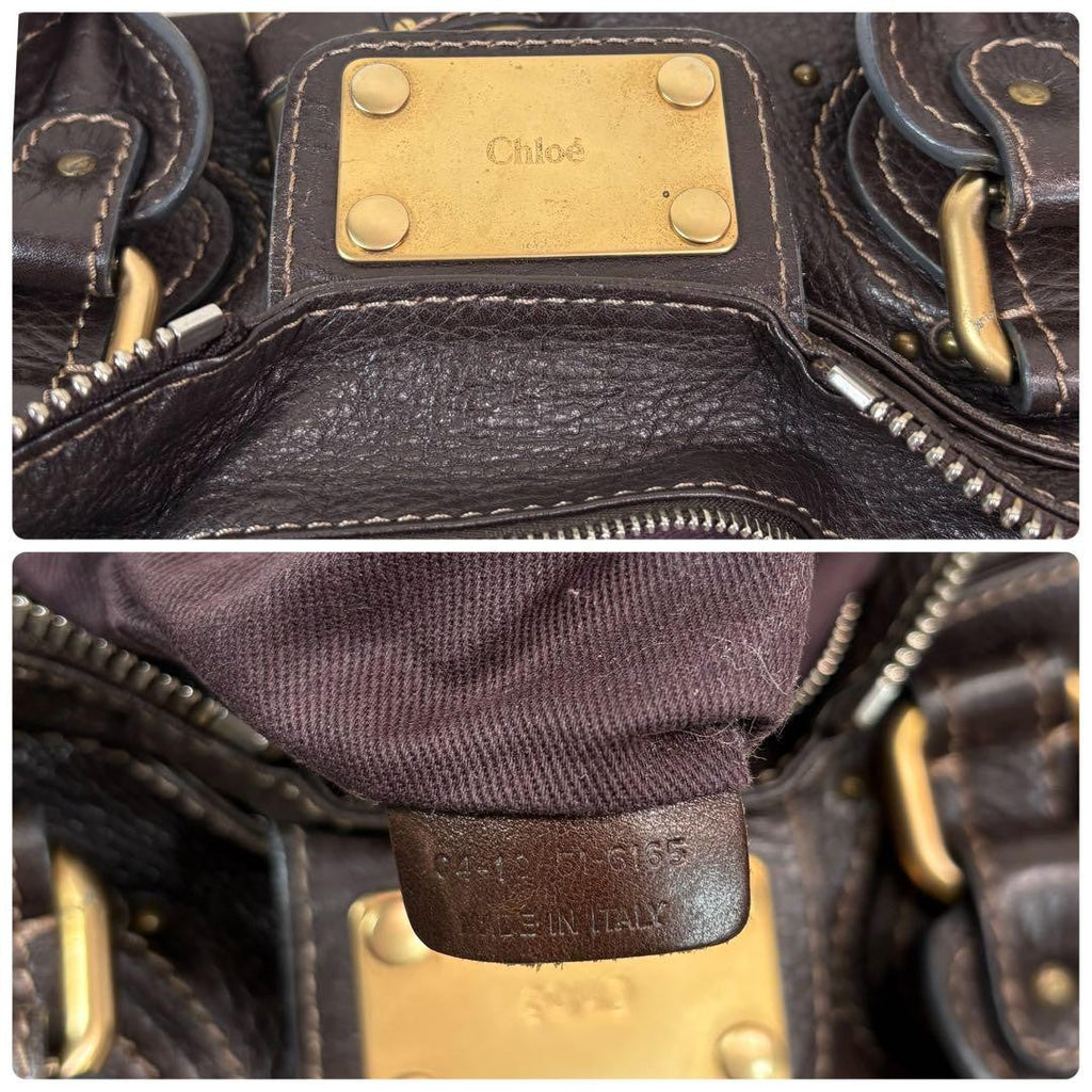Rare Chloe Paddington Hand Bag Leather Dark Brown Padlock Key Used