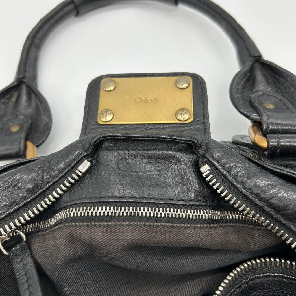Rare Chloe Paddington Hand Bag Leather Black Padlock Key Used