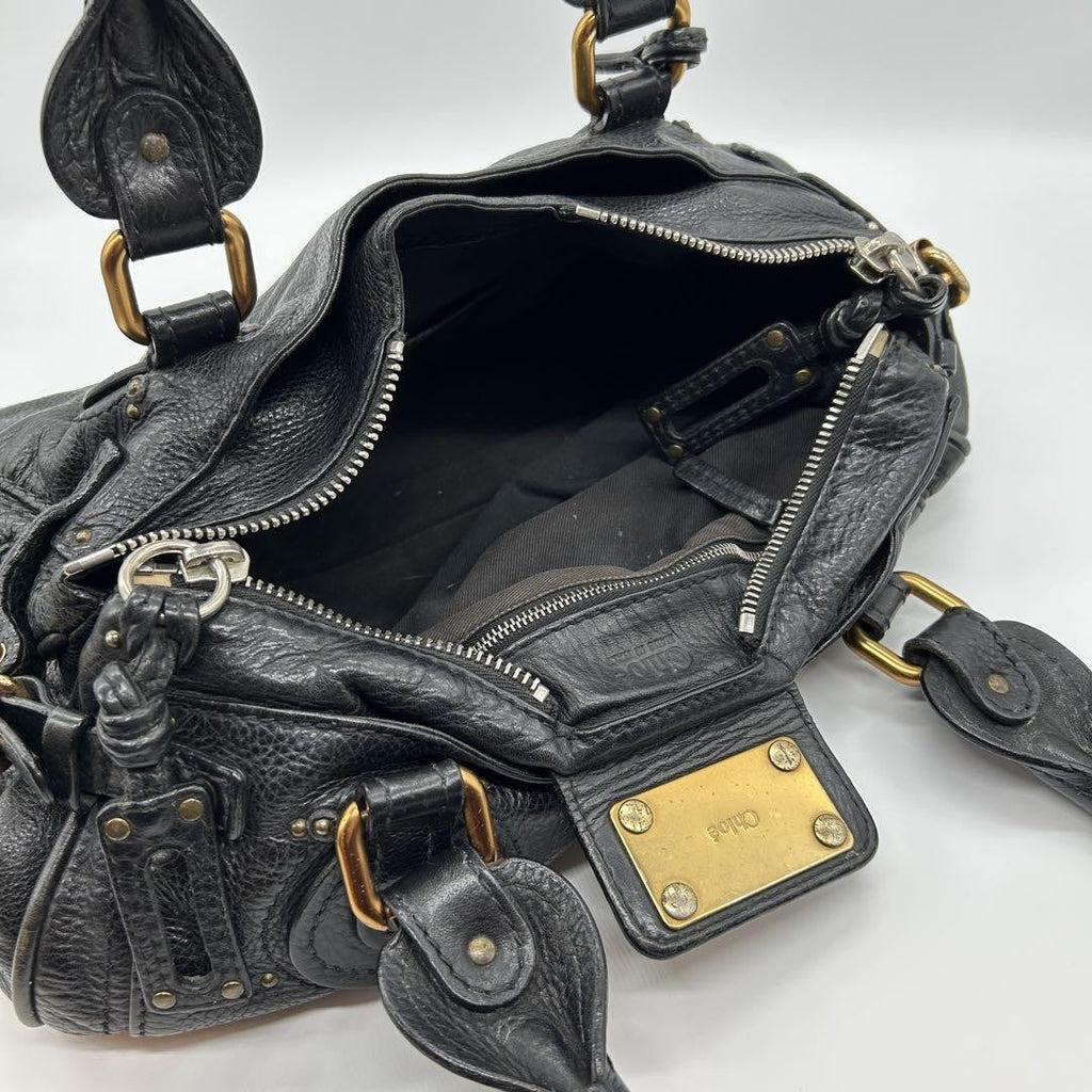 Rare Chloe Paddington Hand Bag Leather Black Padlock Key Used