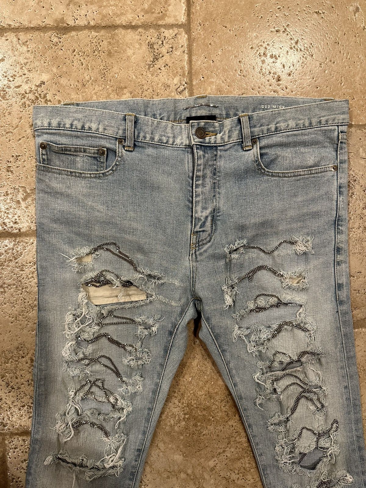 Saint Laurent Paris x Hedi FW13 Light Wash Chain Denim Jeans