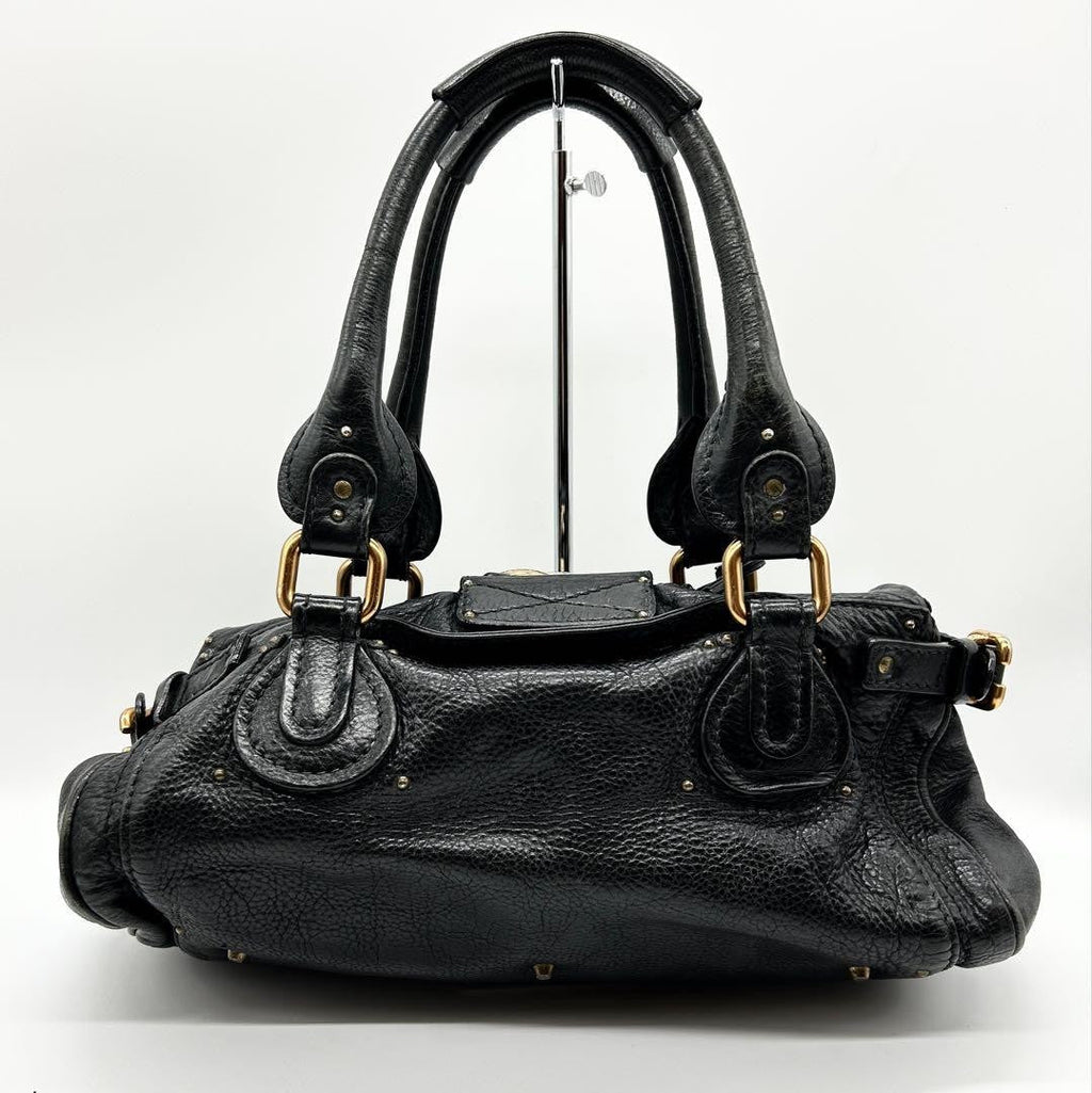 Rare Chloe Paddington Hand Bag Leather Black Padlock Key Used