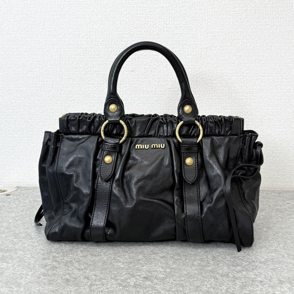 Rare Miu Miu VITELLO LUX 2way Handbag Shoulder bag Leather Black Used