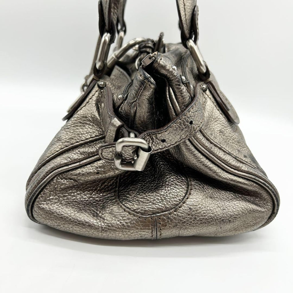Rare Chloe Paddington handbag metallic silver Shoulder Bag Leather Women's