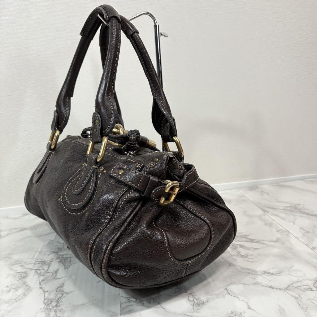 Rare Chloe Paddington Hand Bag Leather Dark Brown Padlock Key Used