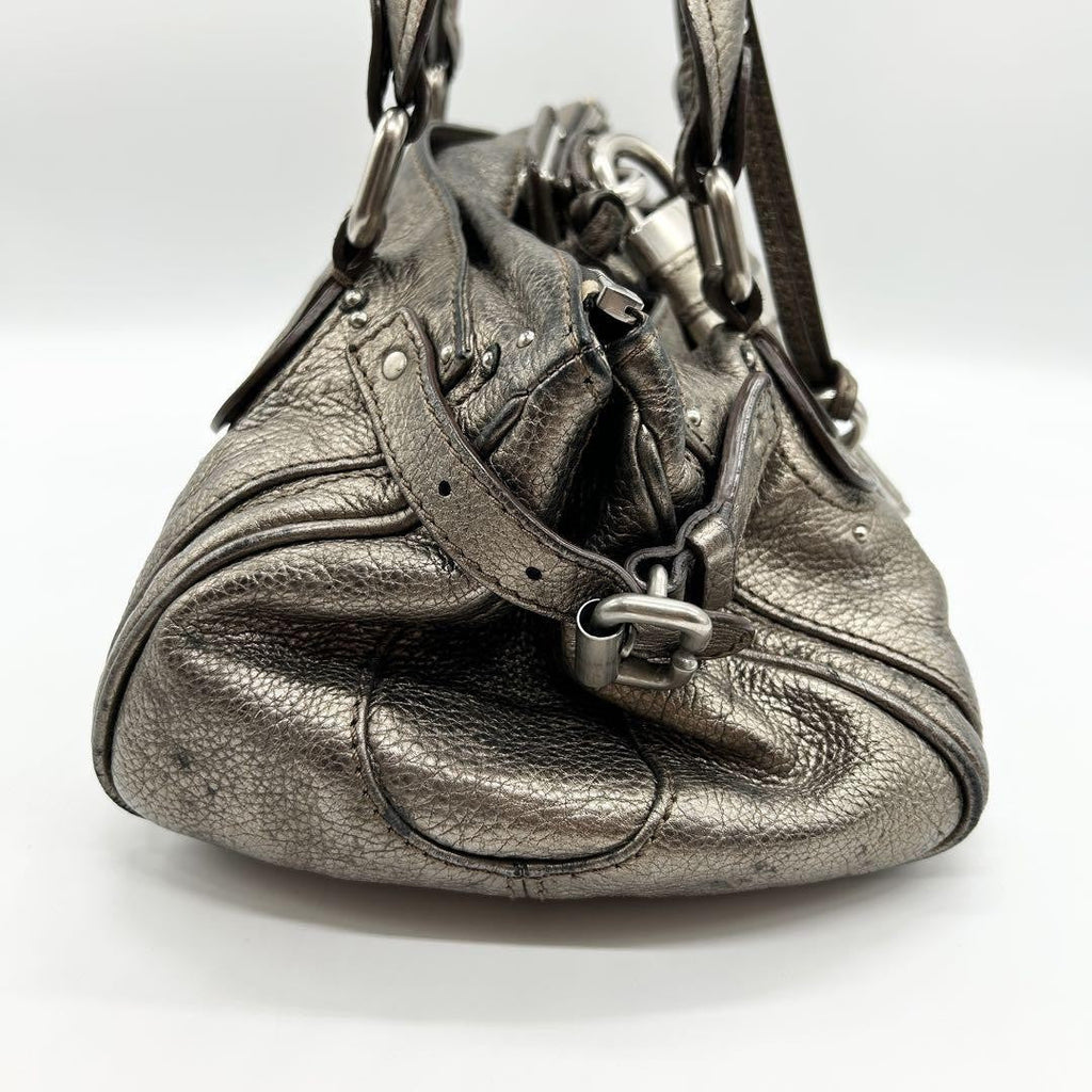 Rare Chloe Paddington handbag metallic silver Shoulder Bag Leather Women's