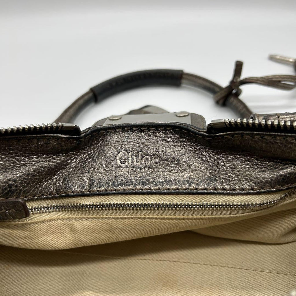 Rare Chloe Paddington handbag metallic silver Shoulder Bag Leather Women's