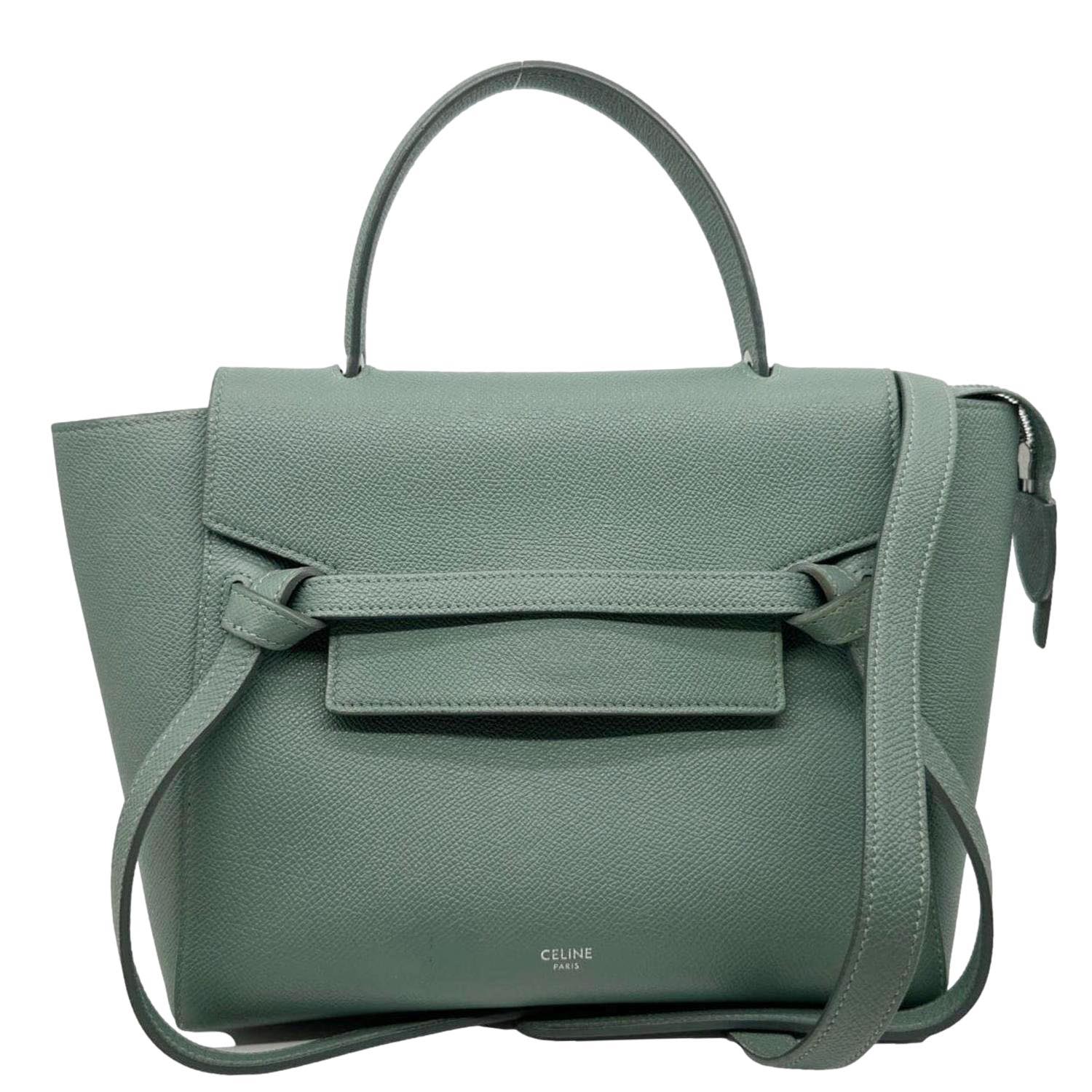 CELINE Micro Belt Grained Leather Shoulder Bag Light Green